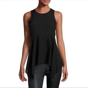 ELIZABETH JAMES SLEEVELESS GOTH HANDKERCHIEF ASYMMETRICAL HEM ROUND NECK TOP